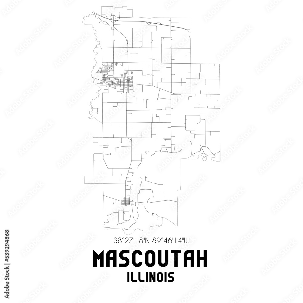 Mascoutah Illinois. US street map with black and white lines.