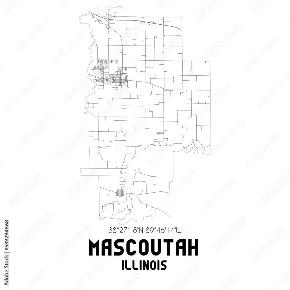 Mascoutah Illinois. US street map with black and white lines. Mascoutah Illinois. US street map with black and white lines.