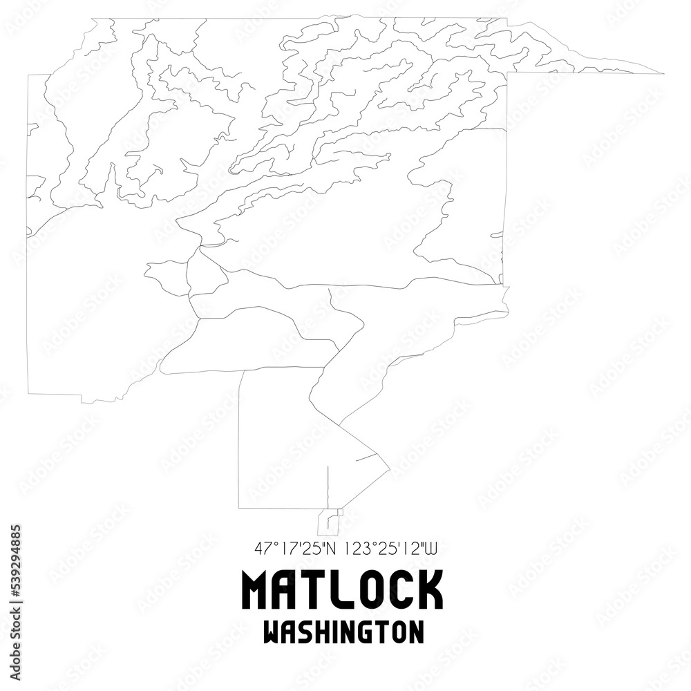 Matlock Washington. US street map with black and white lines.