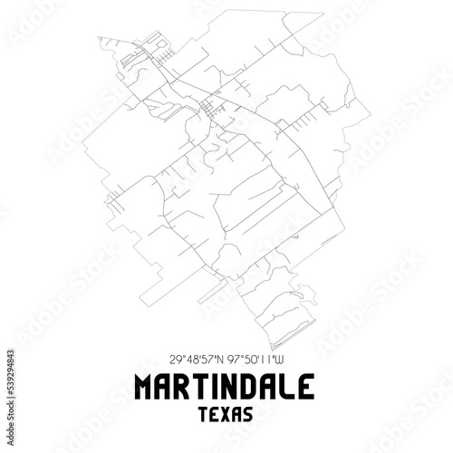 Martindale Texas. US street map with black and white lines.