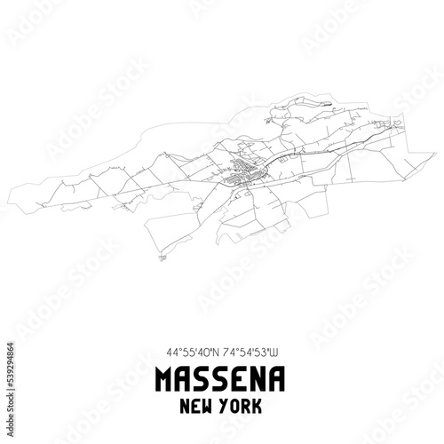 Massena New York. US street map with black and white lines.