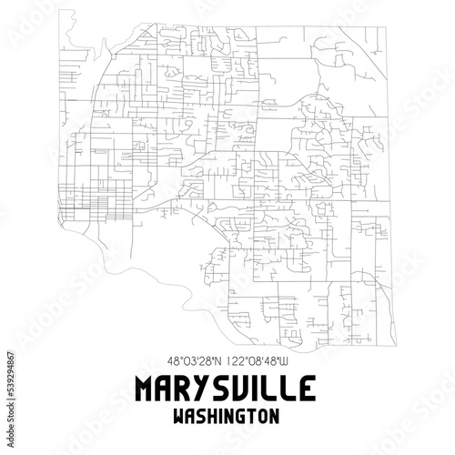 Marysville Washington. US street map with black and white lines.