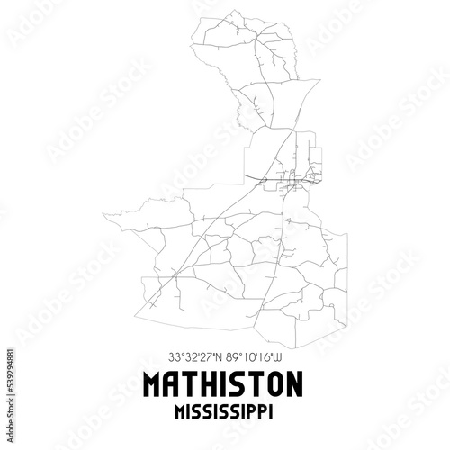 Mathiston Mississippi. US street map with black and white lines.