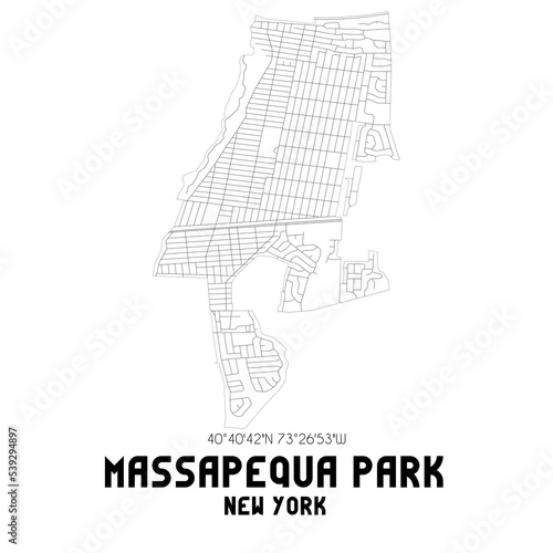 Massapequa Park New York. US street map with black and white lines.