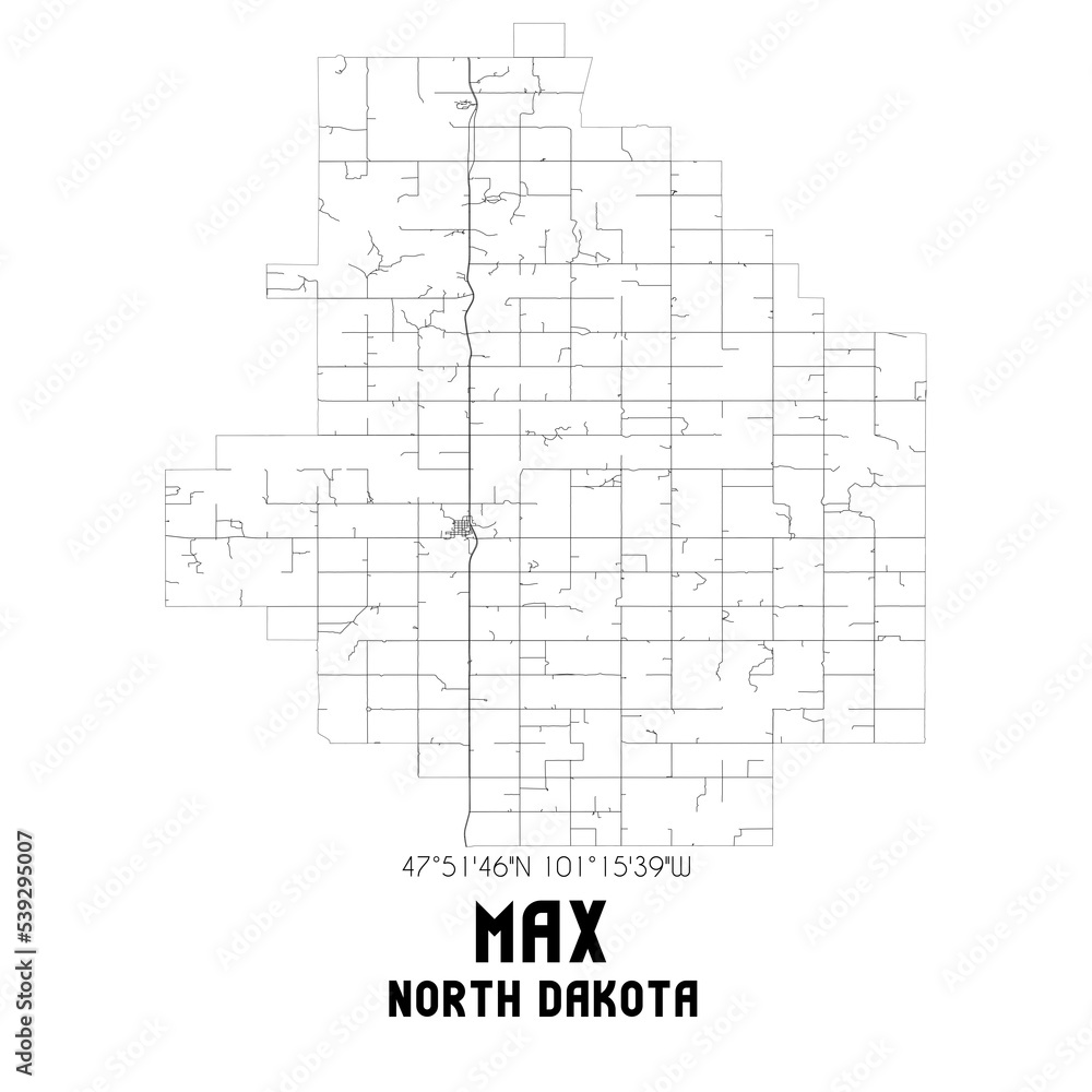 Max North Dakota. US street map with black and white lines. Max North Dakota. US street map with black and white lines.