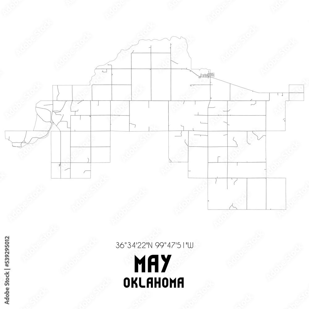 May Oklahoma. US street map with black and white lines. May Oklahoma. US street map with black and white lines.