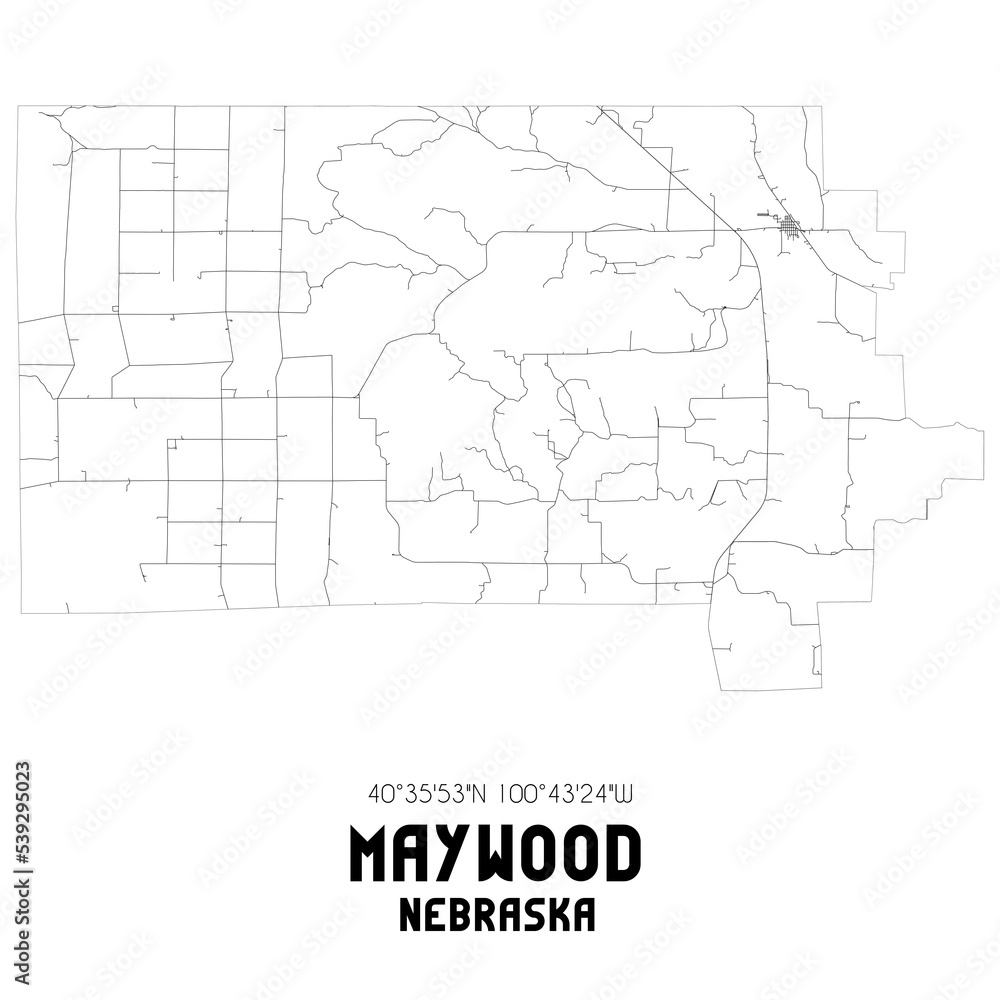 Maywood Nebraska. US street map with black and white lines.