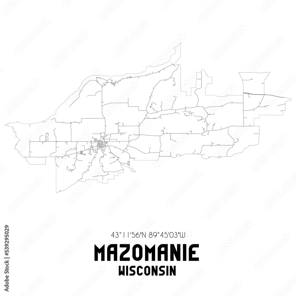 Mazomanie Wisconsin. US street map with black and white lines.