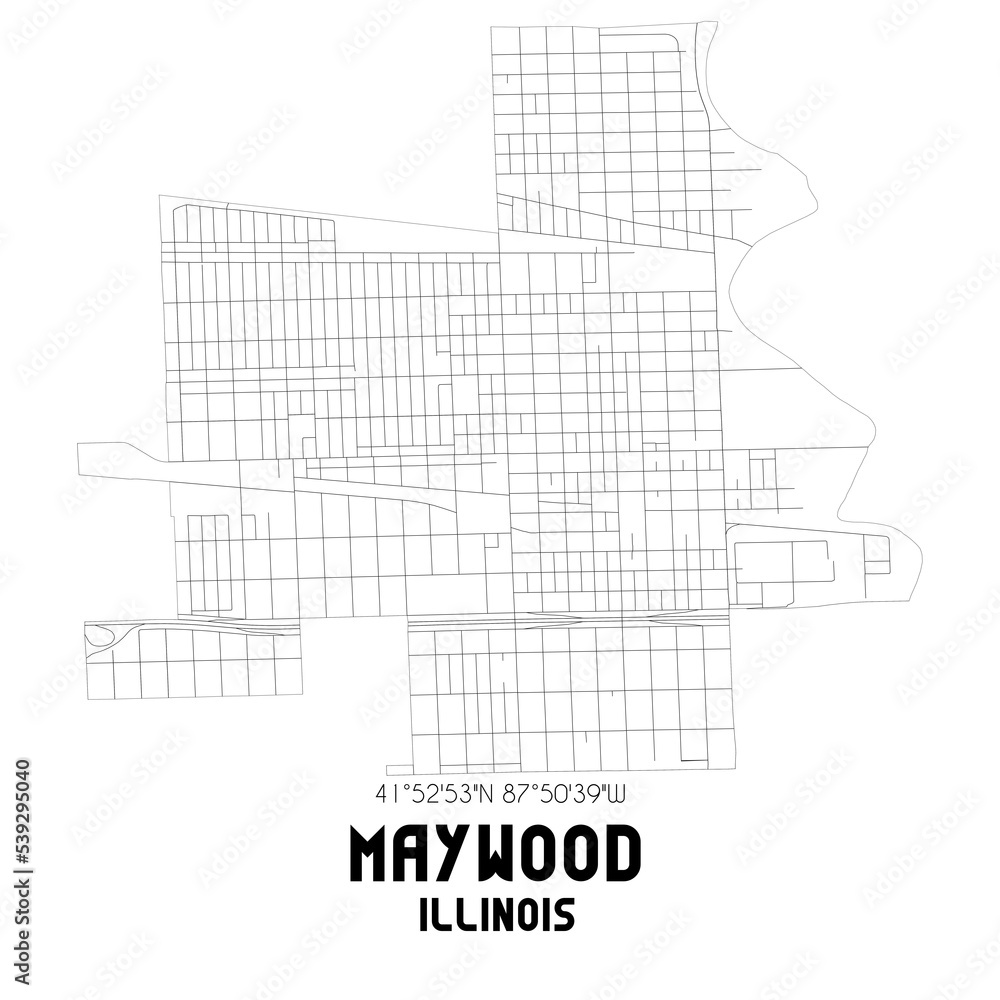 Maywood Illinois. US street map with black and white lines.