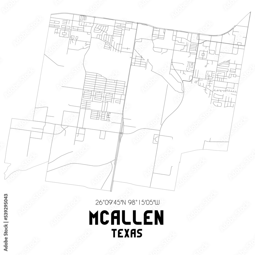 Mcallen Texas. US street map with black and white lines.