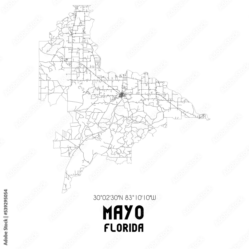 Mayo Florida. US street map with black and white lines.