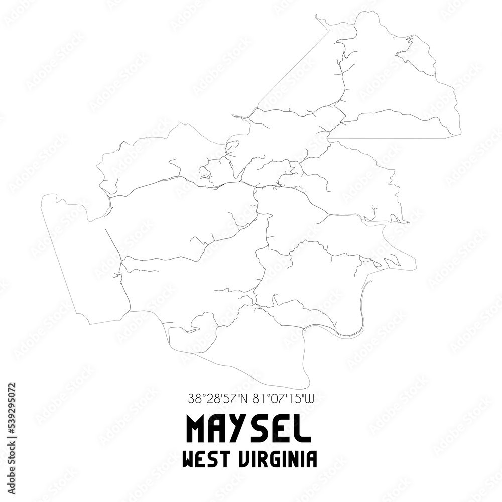 Maysel West Virginia. US street map with black and white lines.
