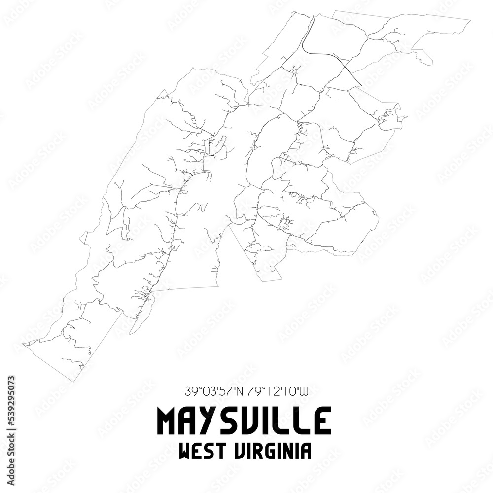Maysville West Virginia. US street map with black and white lines.