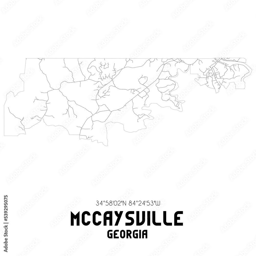 McCaysville Georgia. US street map with black and white lines.