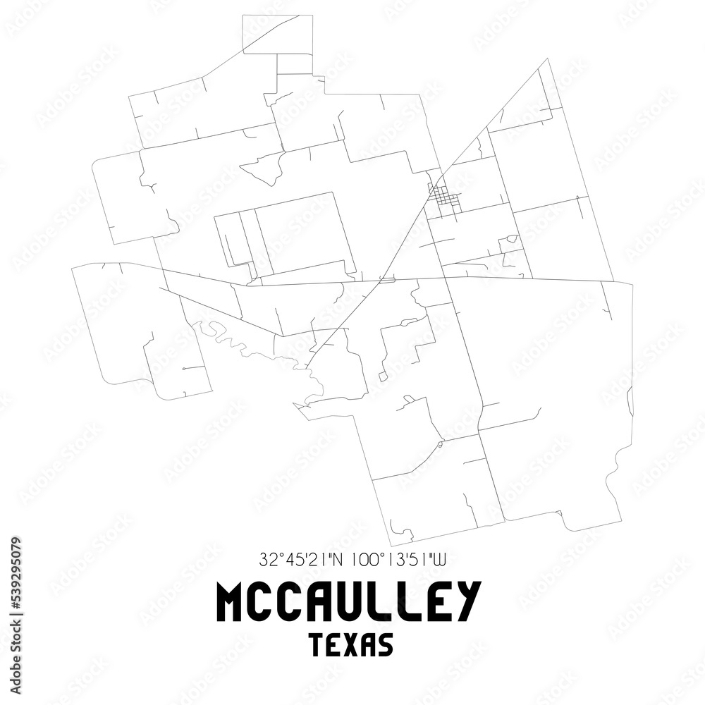 McCaulley Texas. US street map with black and white lines.
