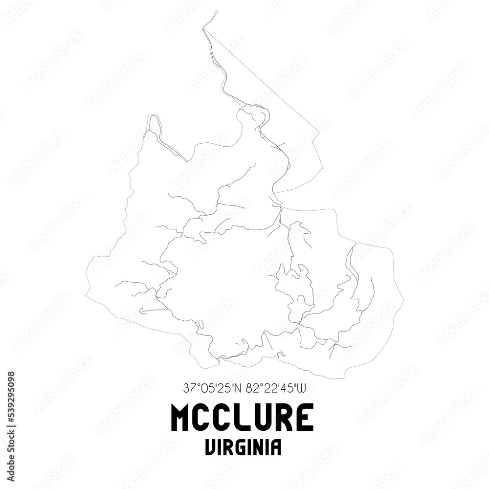 McClure Virginia. US street map with black and white lines. Stock