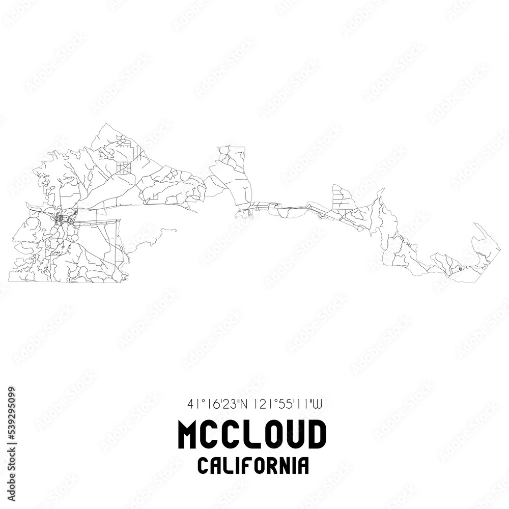 Mccloud California. US street map with black and white lines. Mccloud California. US street map with black and white lines.