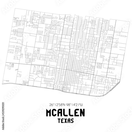 Mcallen Texas. US street map with black and white lines. photo