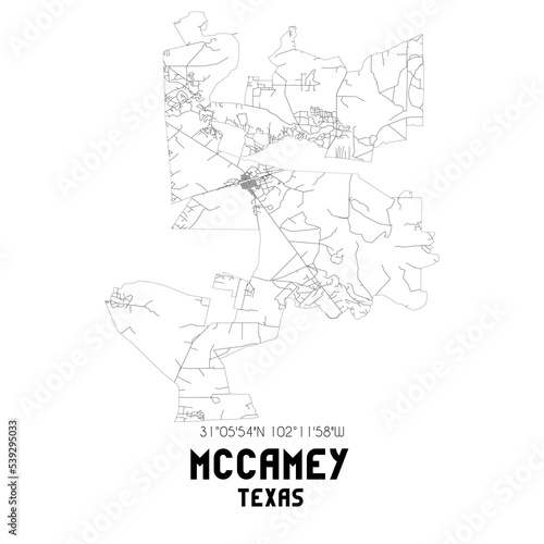 McCamey Texas. US street map with black and white lines.
