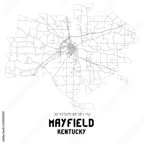 Mayfield Kentucky. US street map with black and white lines.