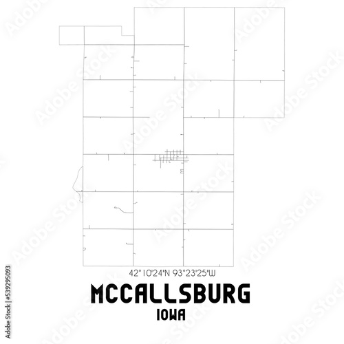 McCallsburg Iowa. US street map with black and white lines.