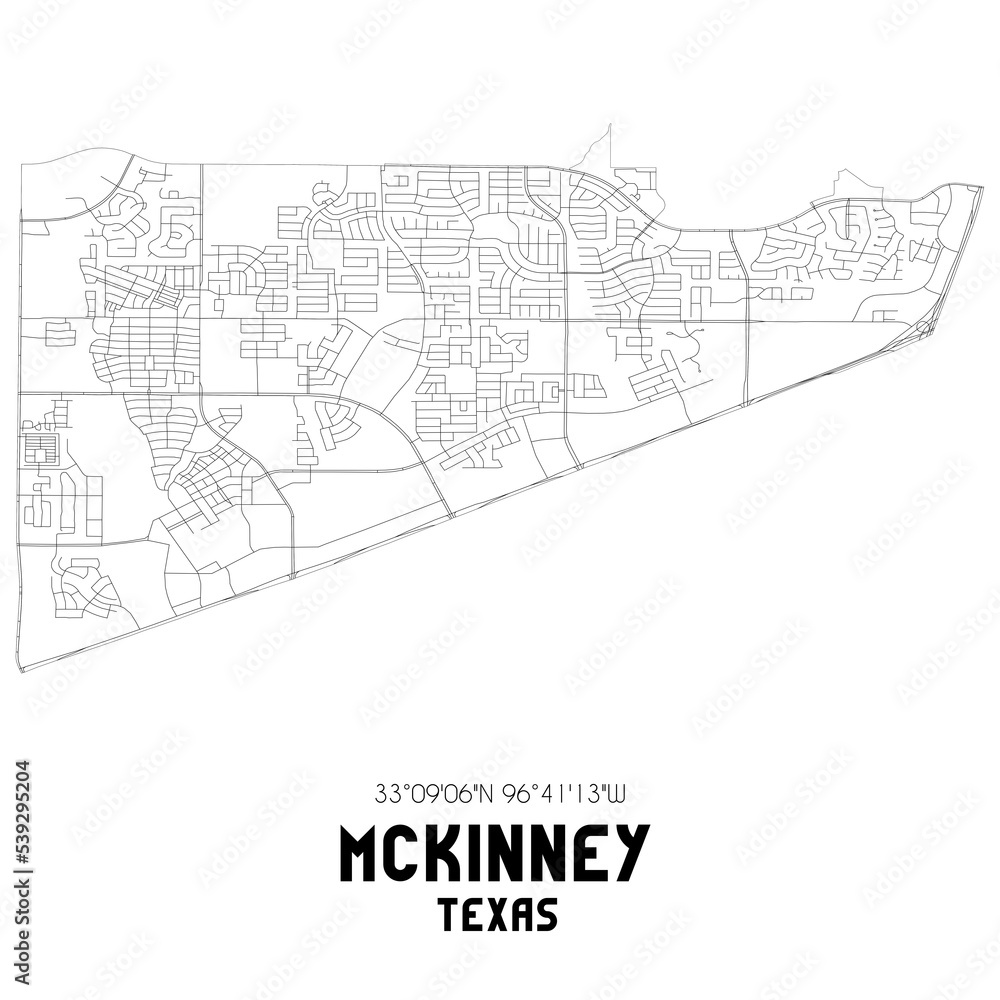 Mckinney Texas. US street map with black and white lines.