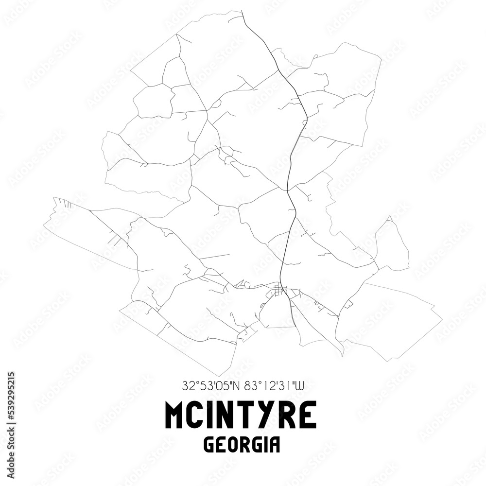 McIntyre Georgia. US street map with black and white lines. McIntyre Georgia. US street map with black and white lines.