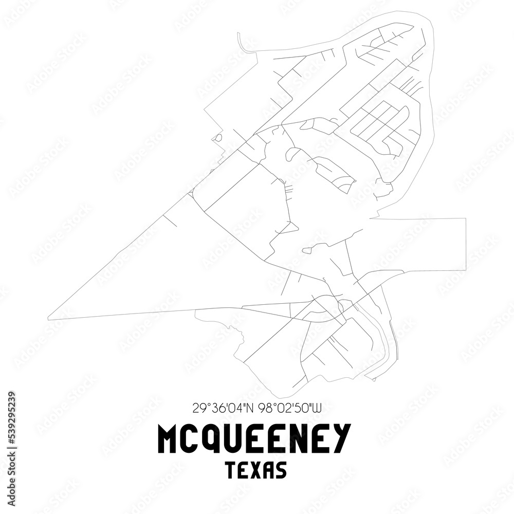 McQueeney Texas. US street map with black and white lines.