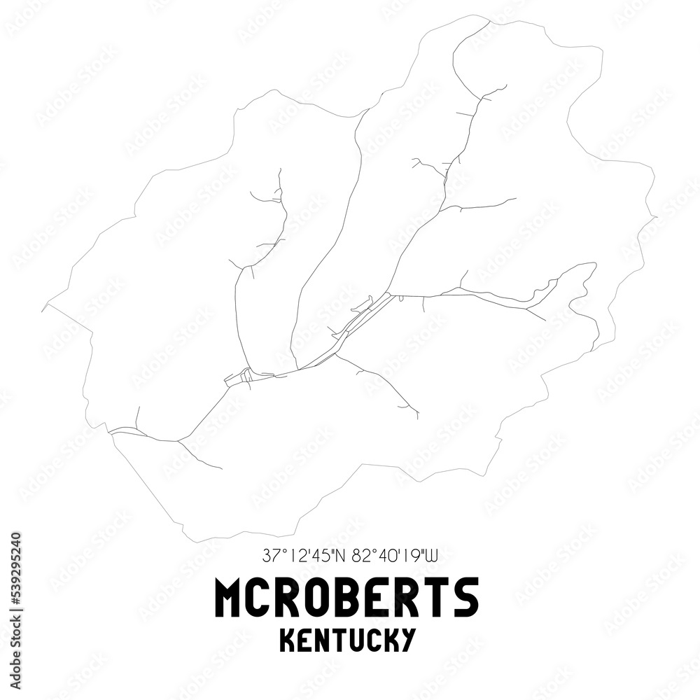 McRoberts Kentucky. US street map with black and white lines.