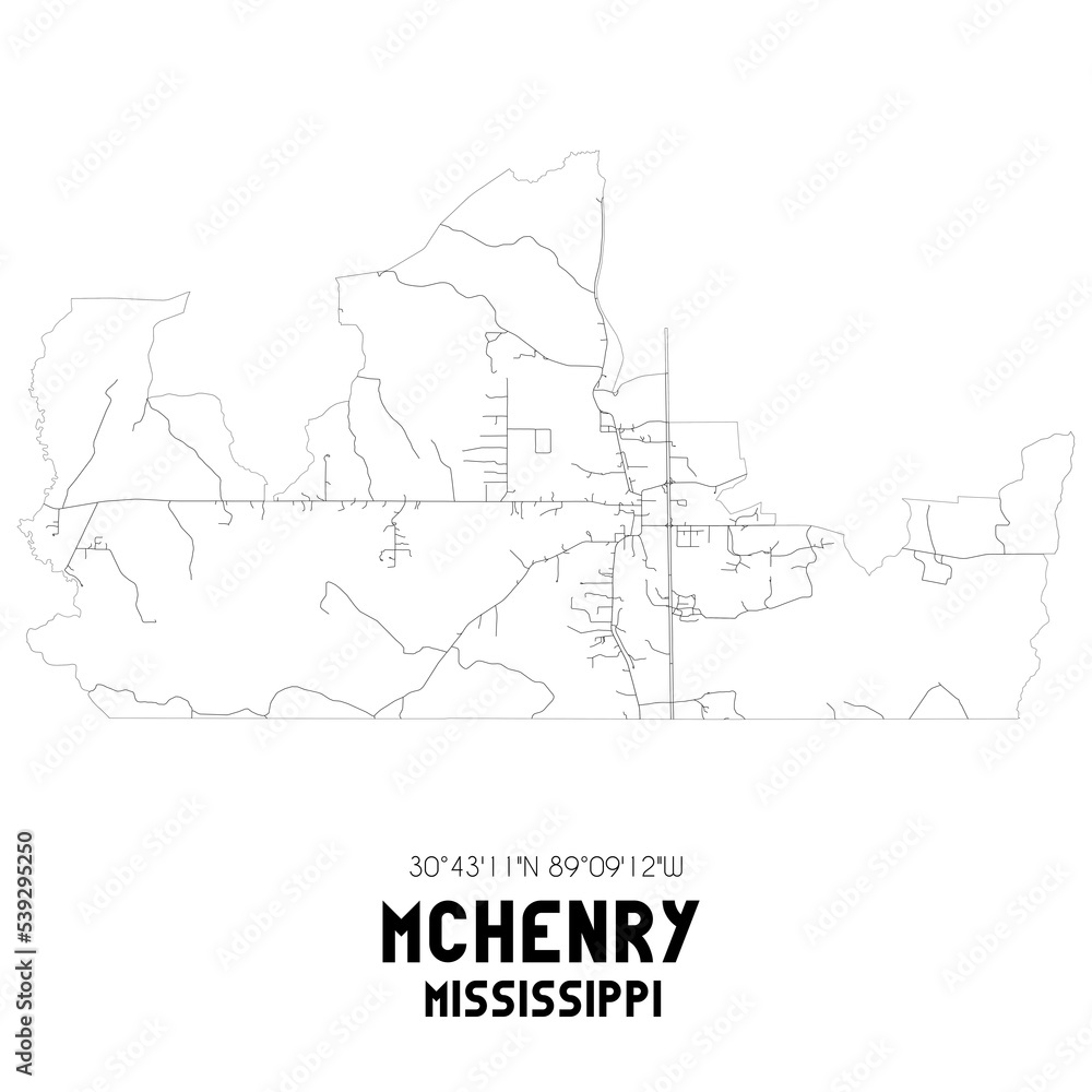 McHenry Mississippi. US street map with black and white lines.