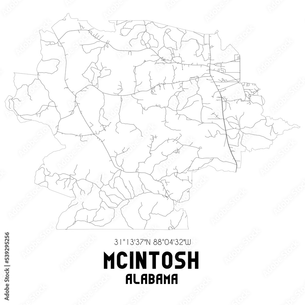 McIntosh Alabama. US street map with black and white lines. McIntosh Alabama. US street map with black and white lines.