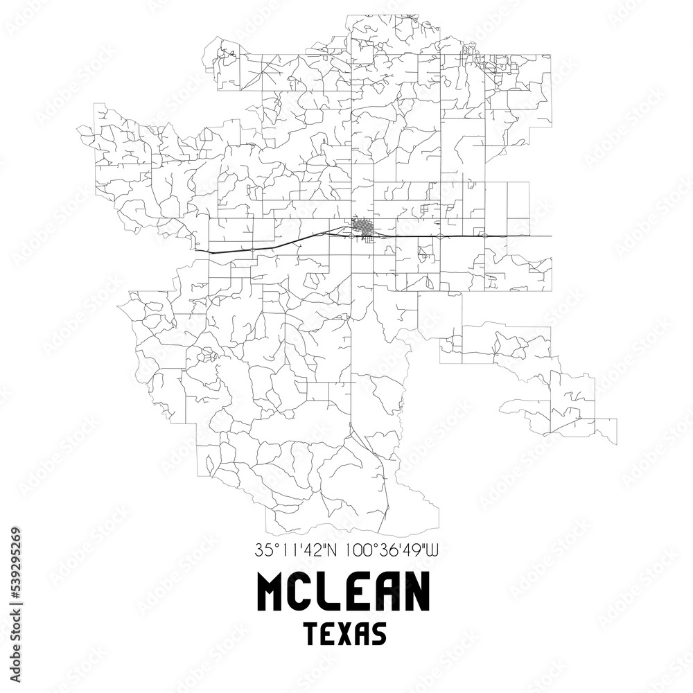 Mclean Texas. US street map with black and white lines.