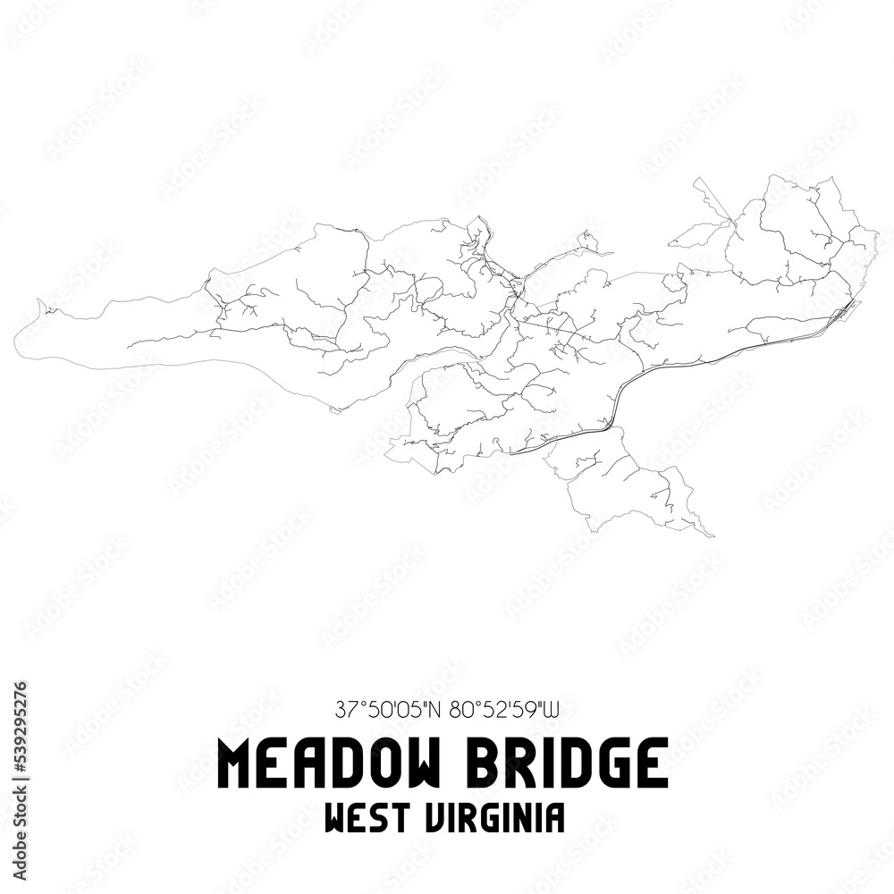 Meadow Bridge West Virginia. US street map with black and white lines. Meadow Bridge West Virginia. US street map with black and white lines.