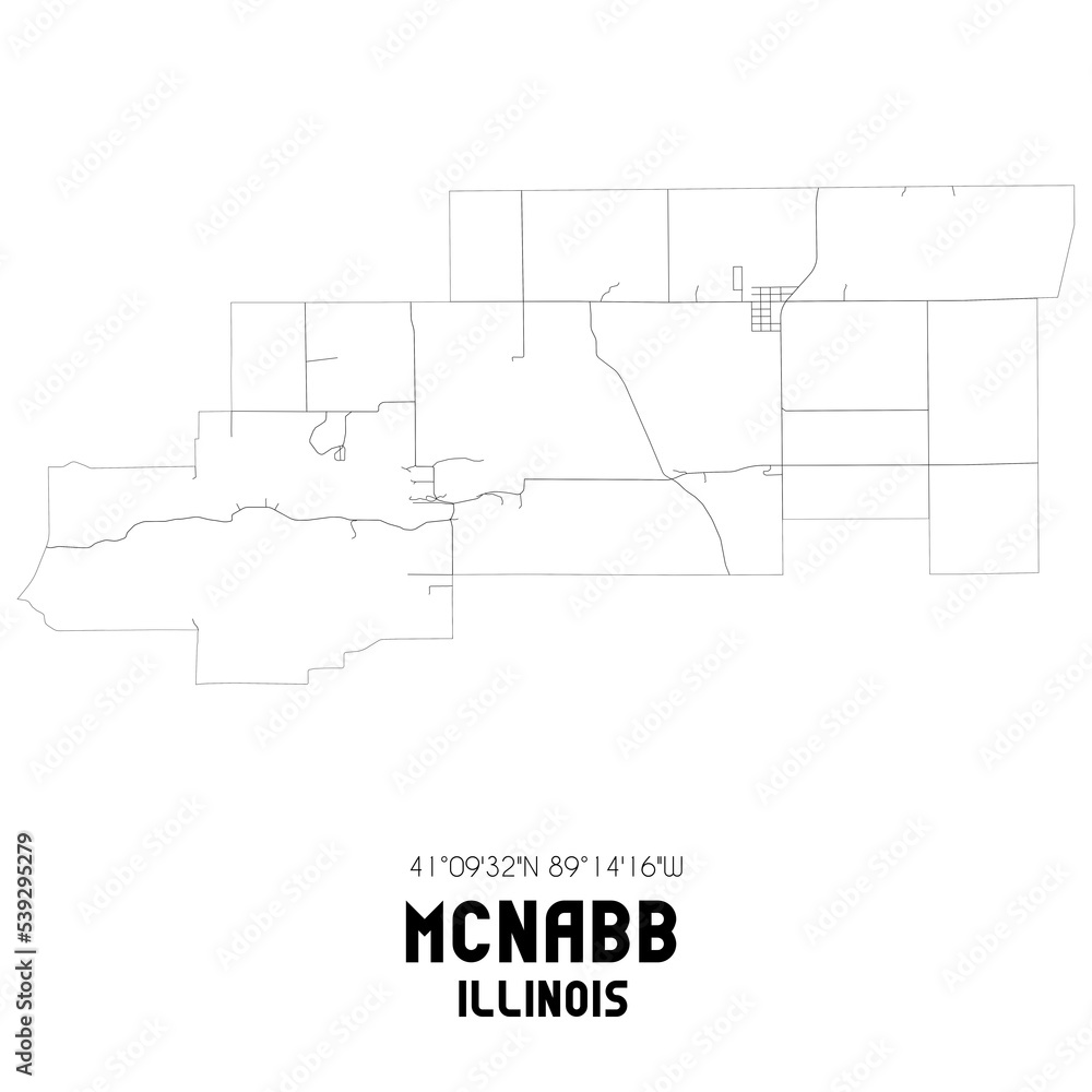 McNabb Illinois. US street map with black and white lines.