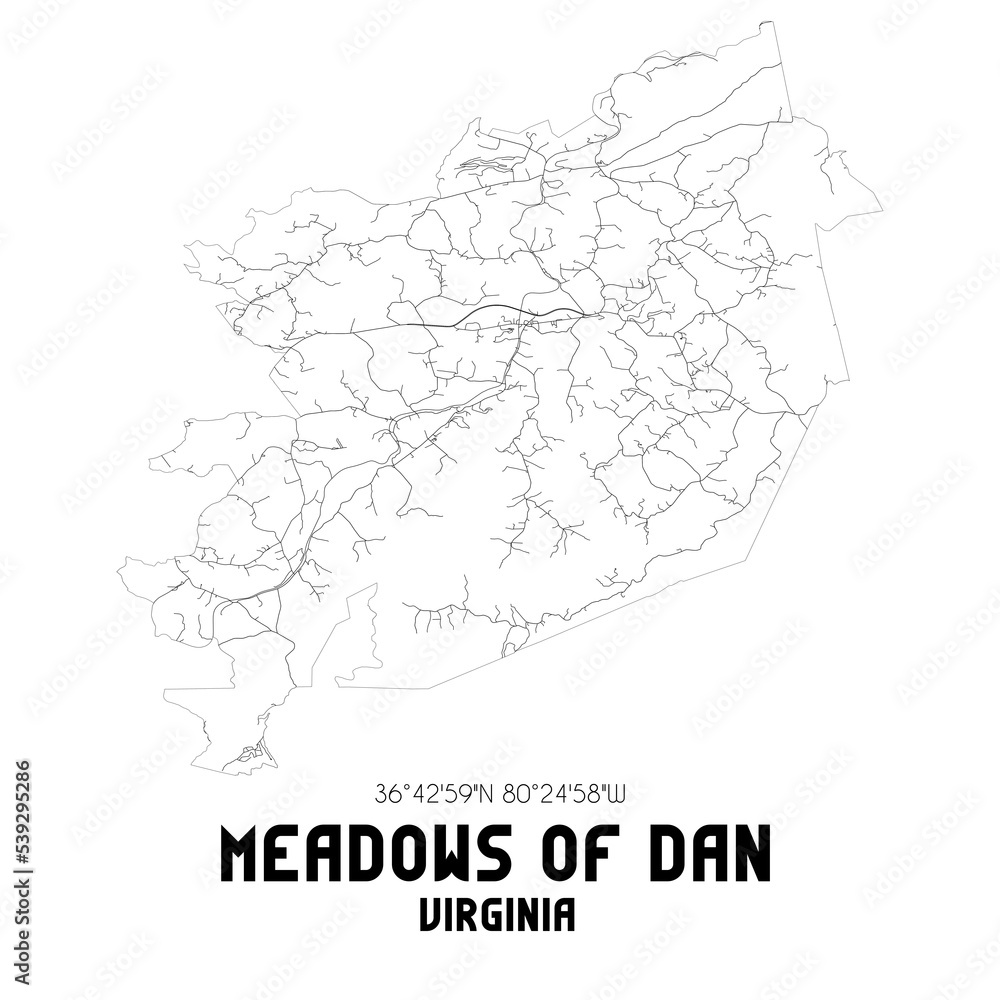 Meadows Of Dan Virginia. US street map with black and white lines.