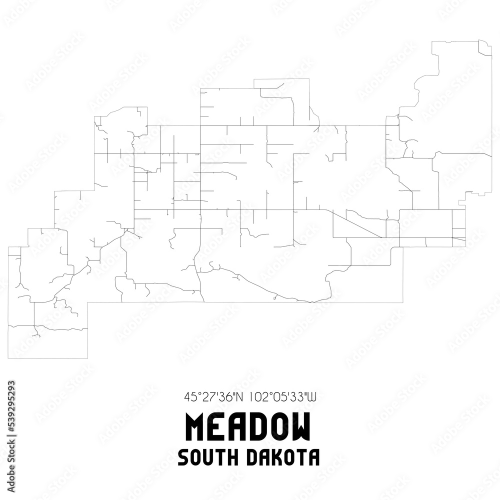 Meadow South Dakota. US street map with black and white lines.