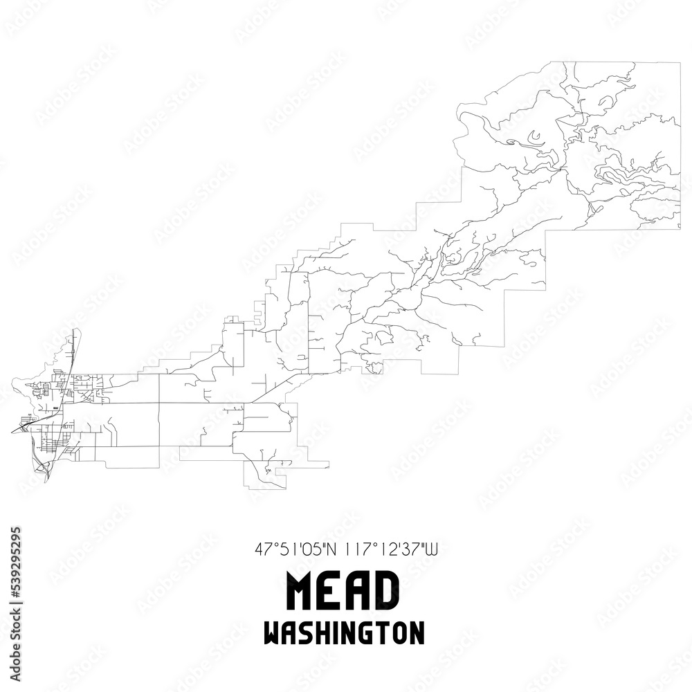 Mead Washington. US street map with black and white lines.