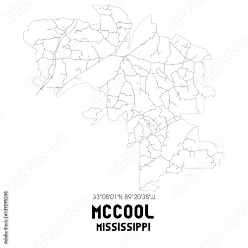 McCool Mississippi. US street map with black and white lines.