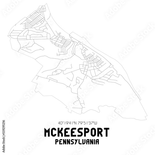 Mckeesport Pennsylvania. US street map with black and white lines. photo