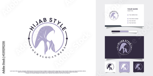 Muslimah women logo design wearing hijab with style and business card template