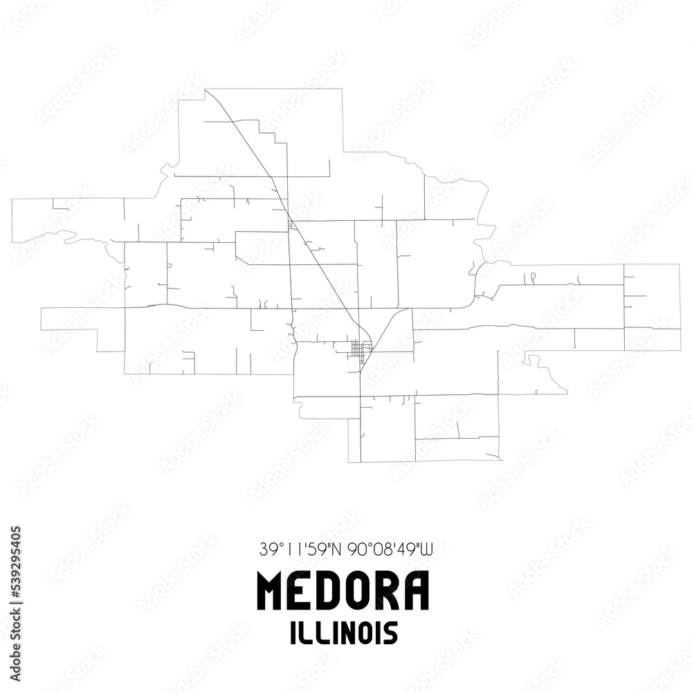 Medora Illinois. US street map with black and white lines.