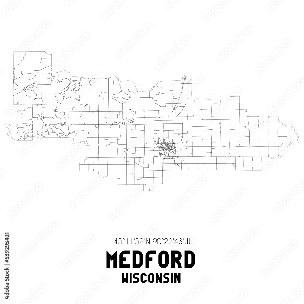 Medford Wisconsin. US street map with black and white lines. Medford Wisconsin. US street map with black and white lines.
