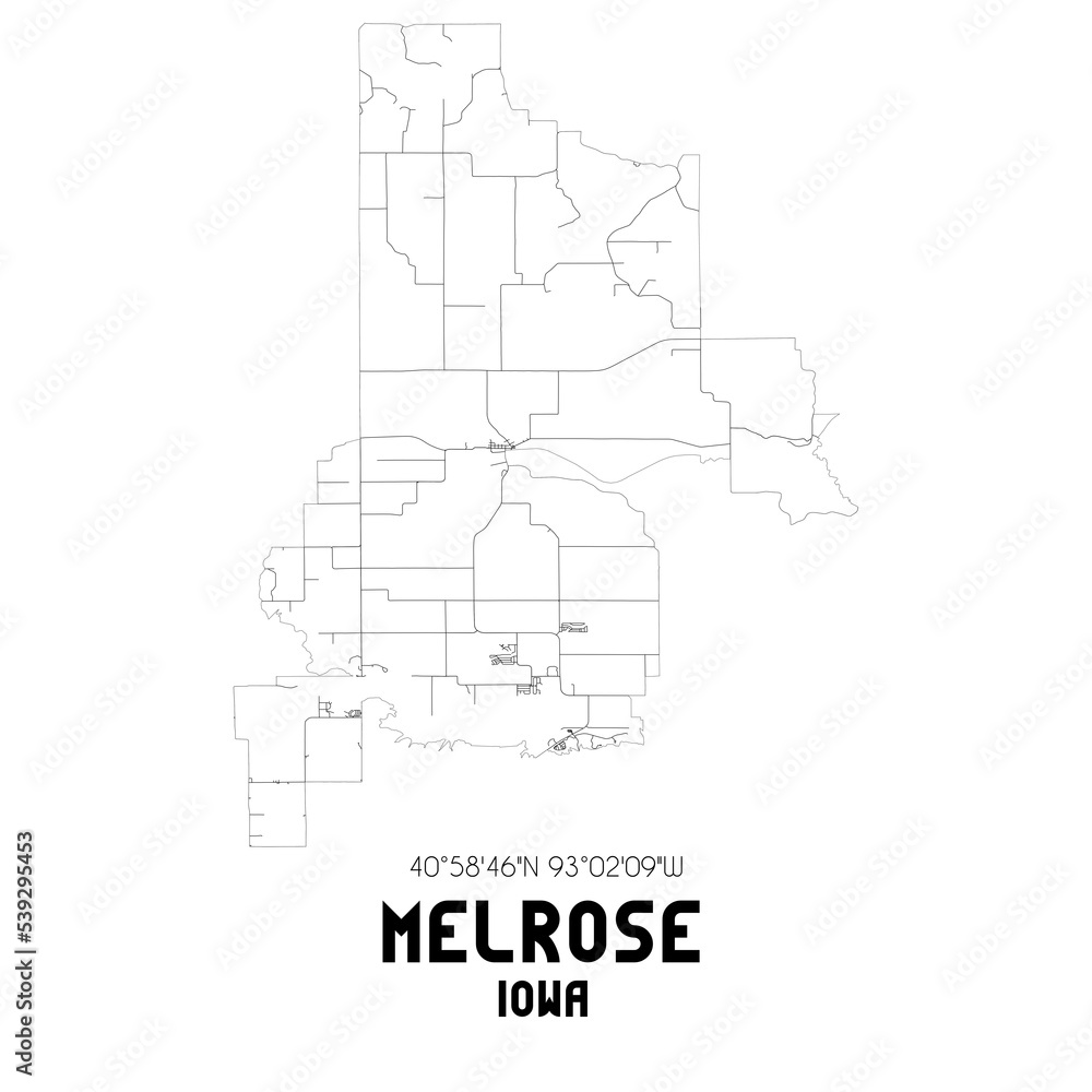Melrose Iowa. US street map with black and white lines.
