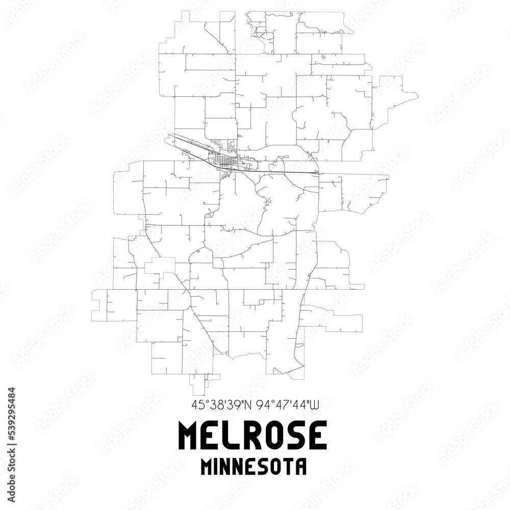 Melrose Minnesota. US street map with black and white lines.