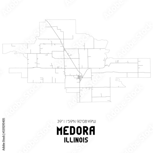 Medora Illinois. US street map with black and white lines.
