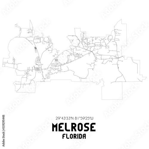 Melrose Florida. US street map with black and white lines.