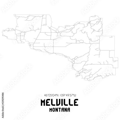 Melville Montana. US street map with black and white lines.