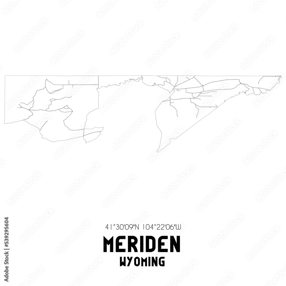 Meriden Wyoming. US street map with black and white lines. Stock
