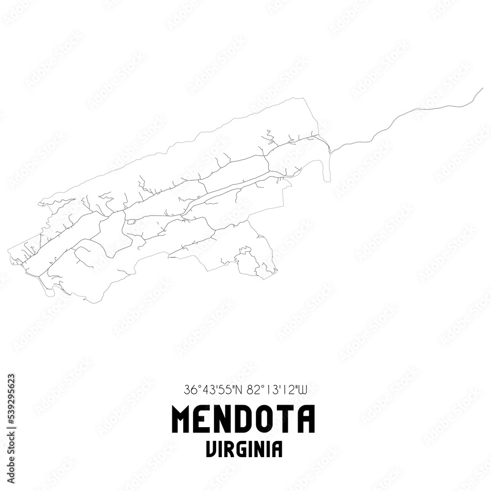 Mendota Virginia. US street map with black and white lines. Mendota Virginia. US street map with black and white lines.