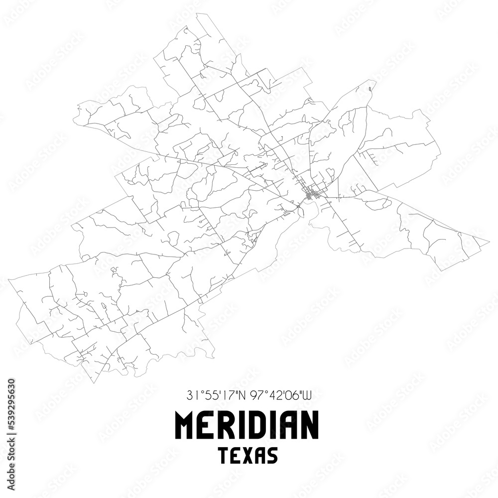 Meridian Texas. US street map with black and white lines.